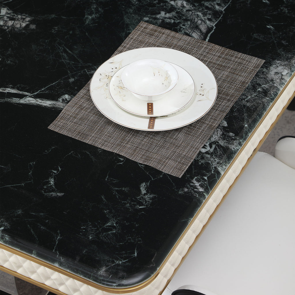 Luxury Modern Dining Table With 6 Chairs Marble Top Titanium Plated Base - Black