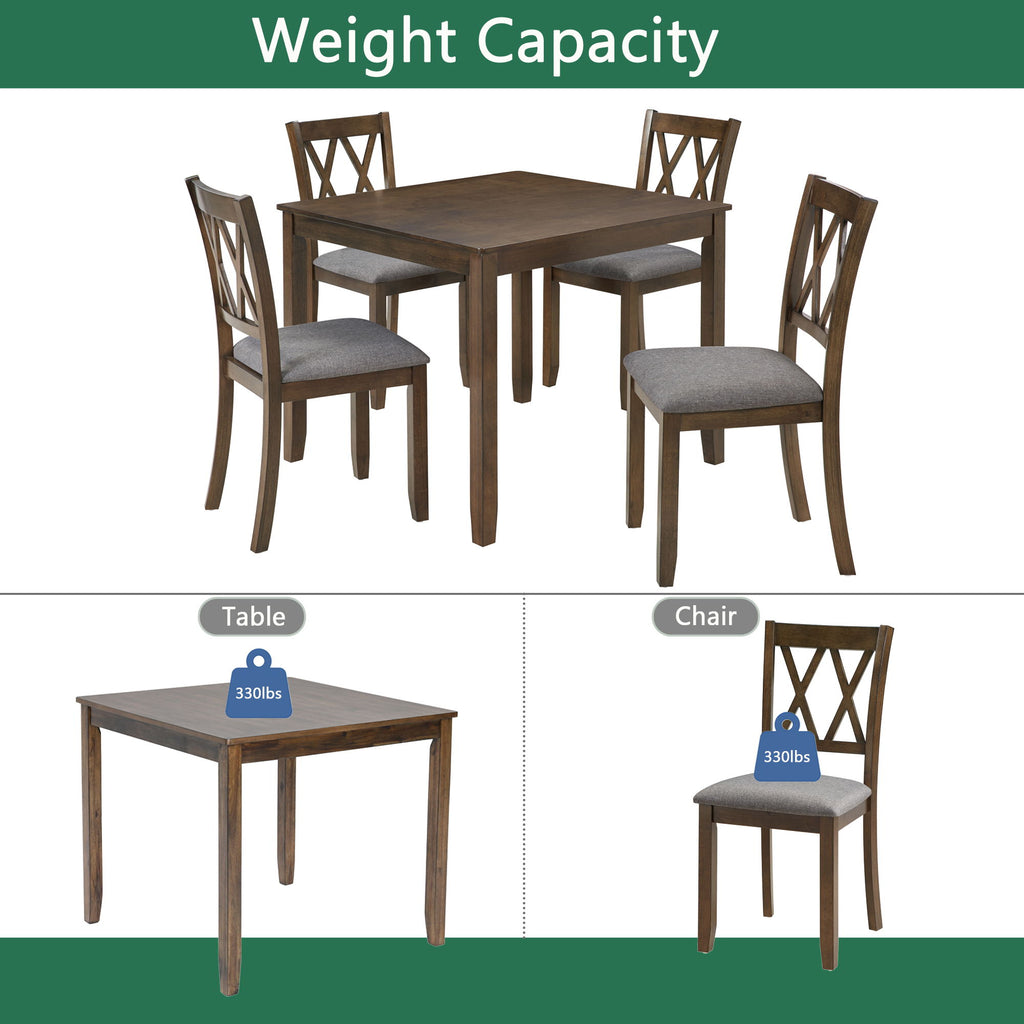 5 Piece Dining Table Set With 4 Chairs - Walnut