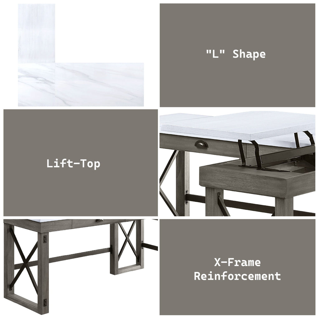 Talmar - Marble Top Weathered Writing Desk With Lift Top