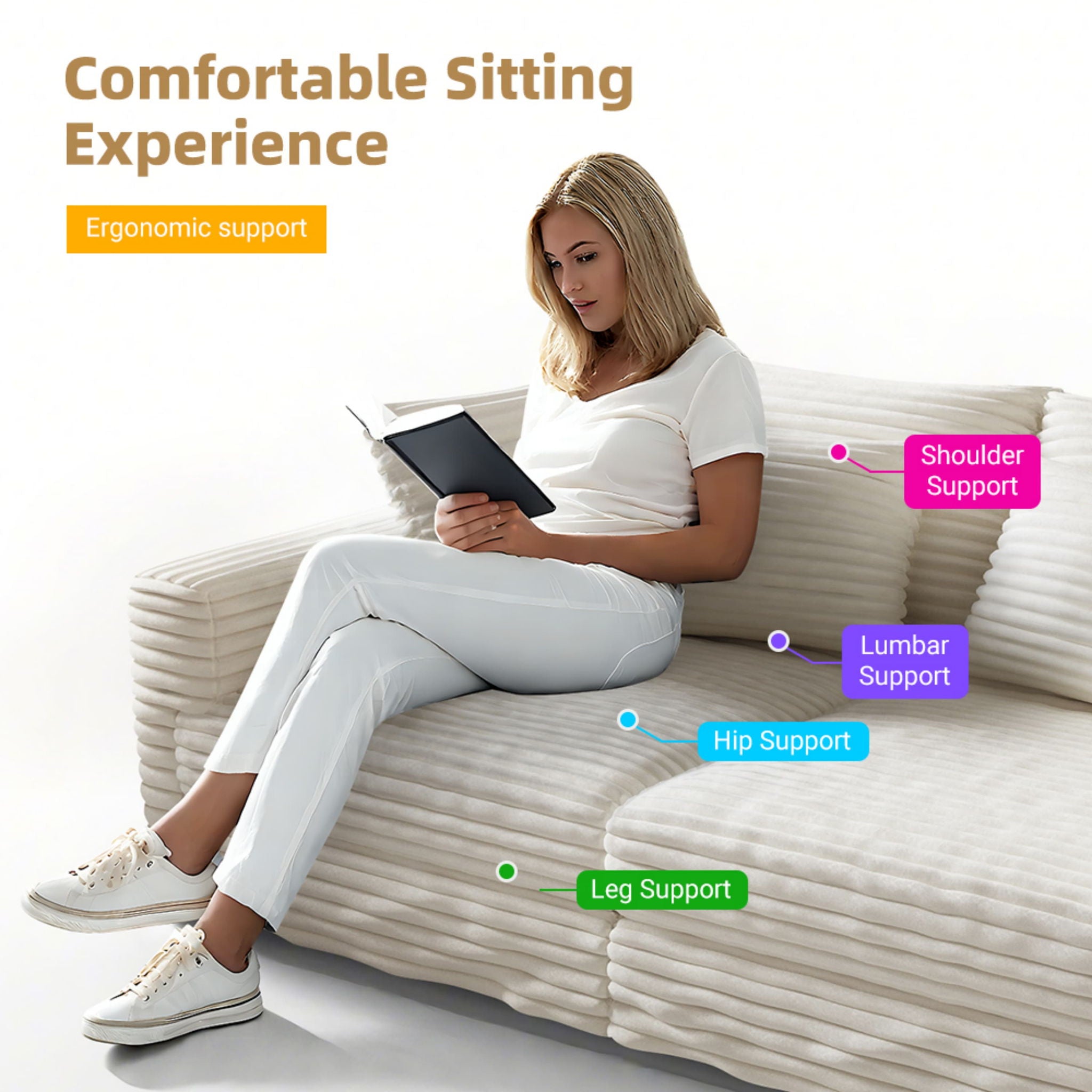 4 Seat Sofa, Modern Comfy Upholstered Sofa Cloud Couch, Deep Seat Couches With Soft Pillows
