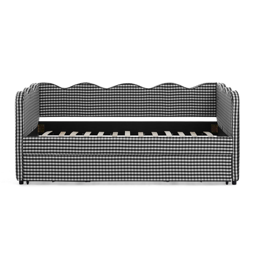 Gingham Daybed With USB Charging Port, Wave Shaped Design