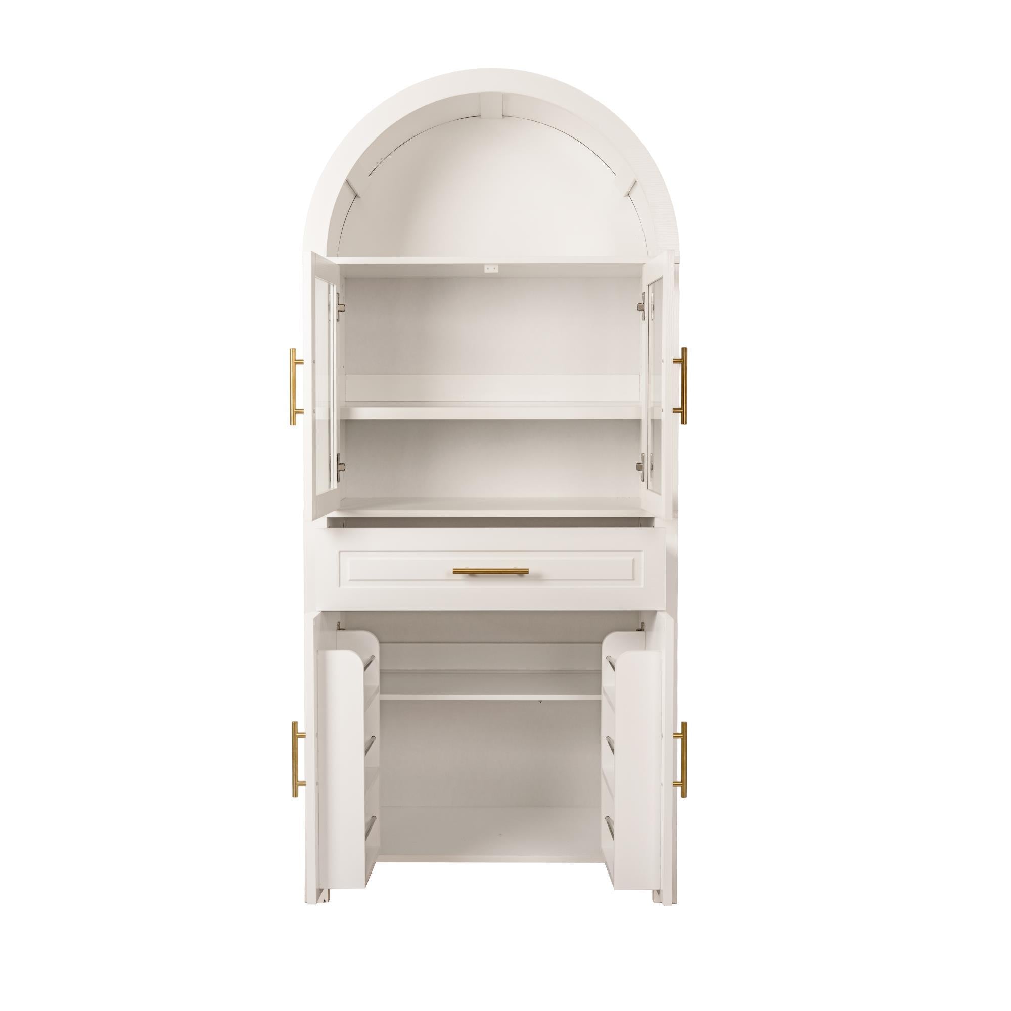 Arched Kitchen Pantry Cabinet With Adjustable Shelves & Barn Door Design