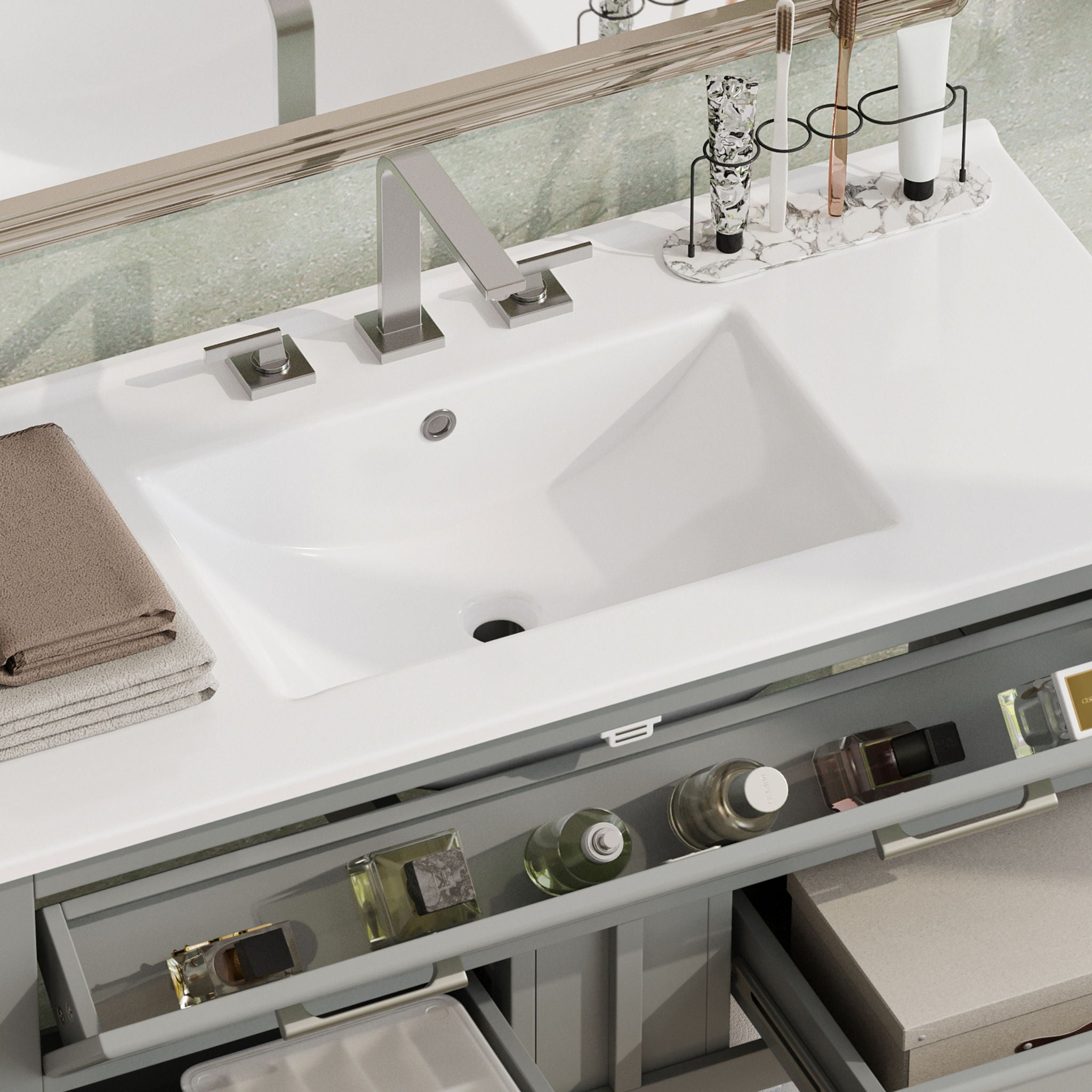 Bathroom Vanity With Ceramic Sink, Tip Out Tray & 2 Full Extension Drawers