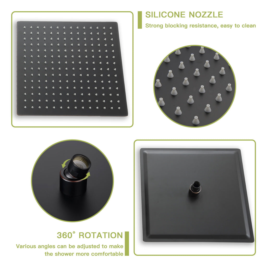 Wall Mounted Square Shower System With Waterfall Tub Spout And 12" Shower Head - Oil-Rubbed Bronze