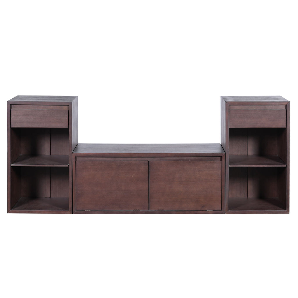 Entryway Storage Bench With Cushion, Drawers & Open Shelves