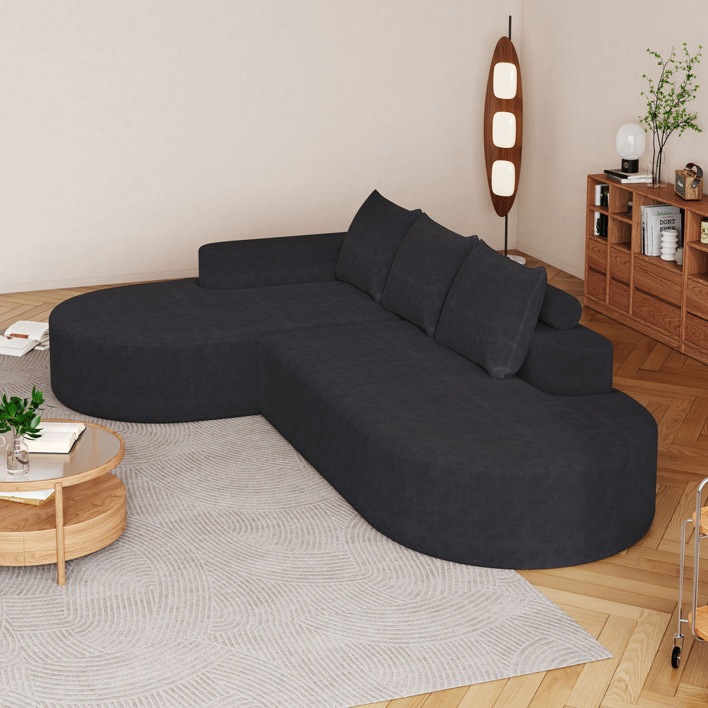 Modern Curved Sofa, L-Shaped Modular Sectional Set With 3 Pillows