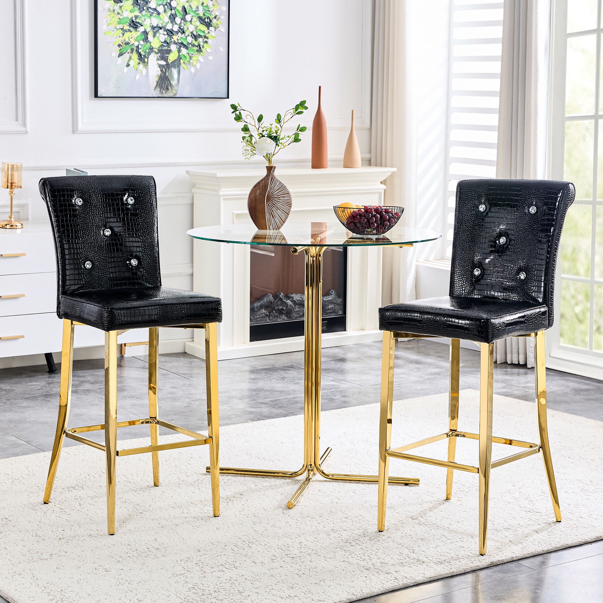 Bar Chairs With Crystal Clasp Design (Set of 2)