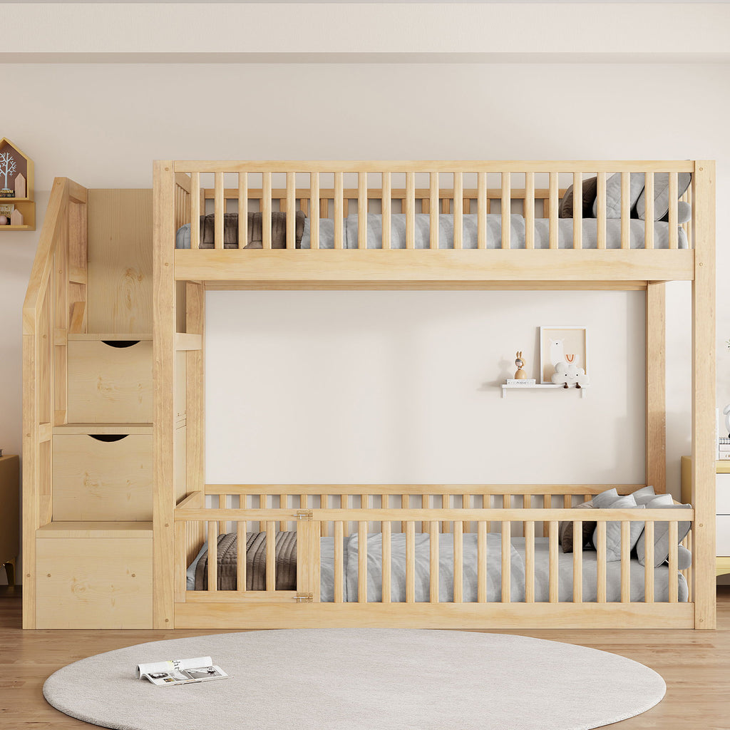 Floor Bunk Bed With Ladder And Storage