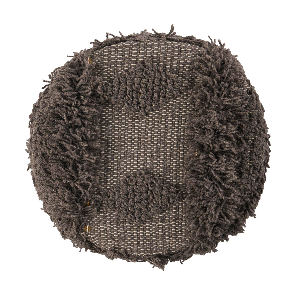 Roja - Handcrafted Wool & Cotton Foot Stool With Eucalyptus Wood Frame - Dark Brown
