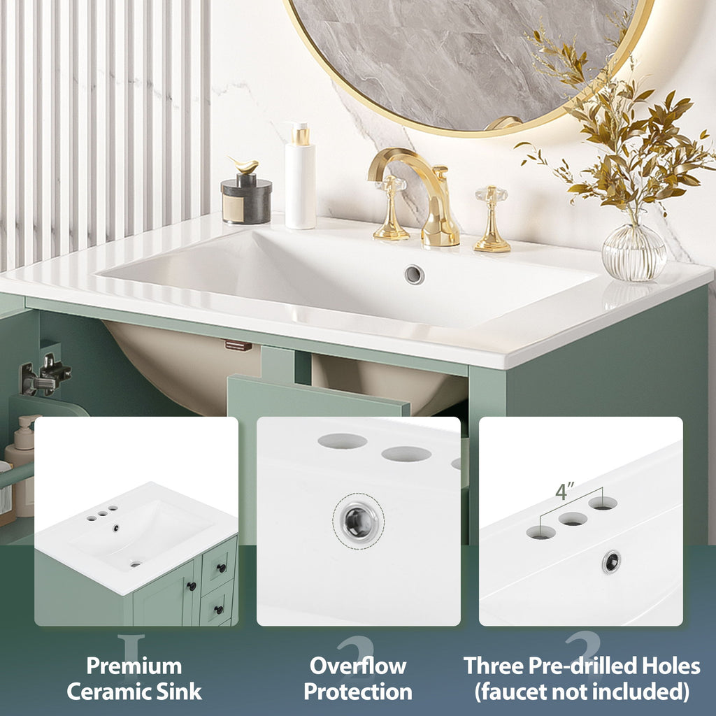 Bathroom Vanity With Integrated Basin, Soft Close Drawers, Door Mounted Double Layer Shelf