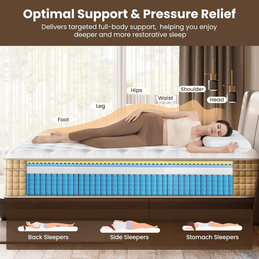 Snooze Mattress Company Glacier - 12" Euro Top Medium Firm Hybrid Mattress With Independently Encased Coils & Gel Memory Foam