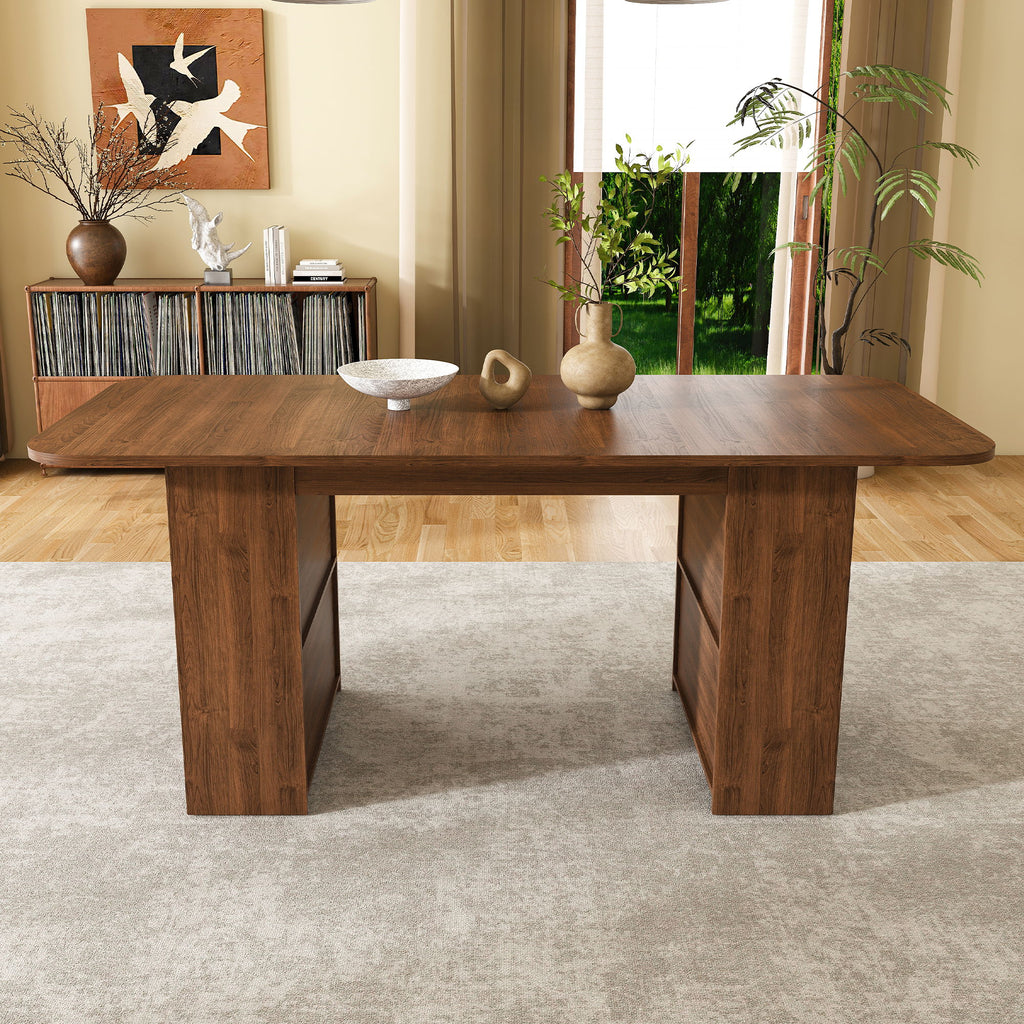 Dining Table With Drawers & Open Storage - Walnut