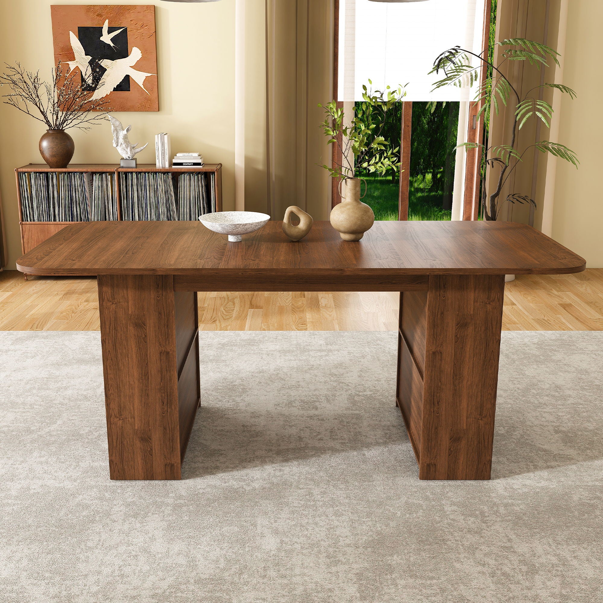 Dining Table With Drawers & Open Storage - Walnut