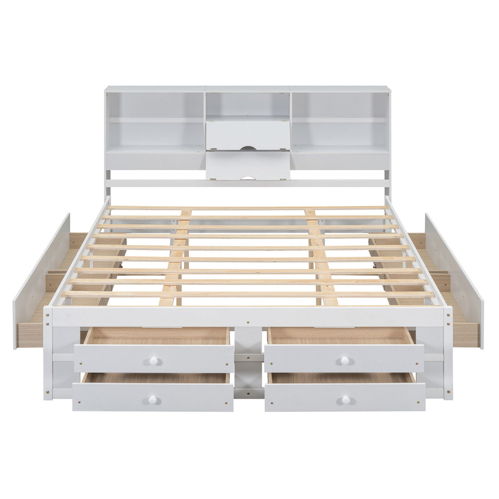 Platform Bed With Storage Headboard And 8 Drawers