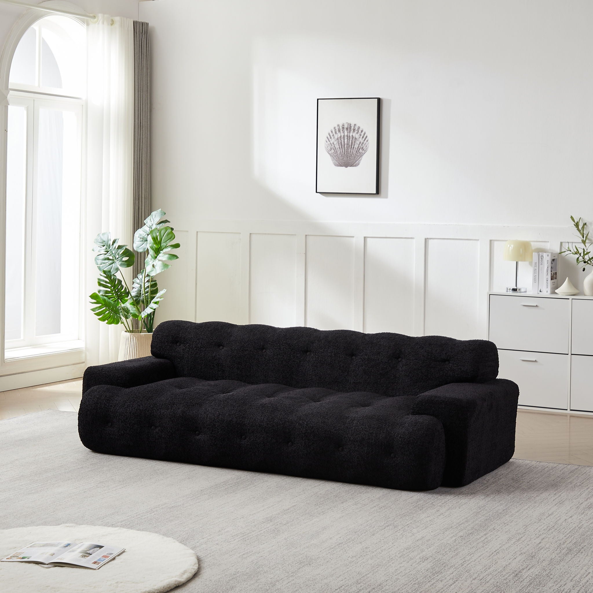 Cloud Series Minimalist Button Tufted Square Arm 3 Seater Sofa