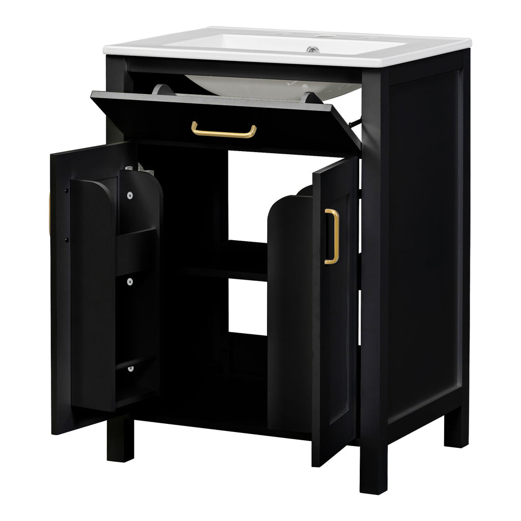 Modern Bathroom Vanity With Ceramic Sink, Soft-Close Doors, Flip Drawer, U-Shaped Shelves, Elegant Storage Solution