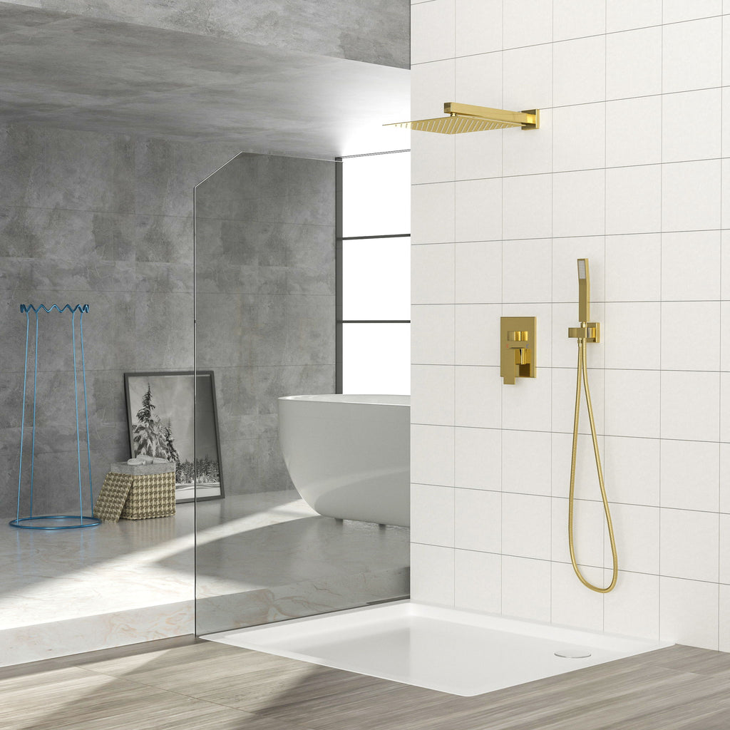 Dual Shower Head System With 12" Square Rain Shower And Rough In Valve