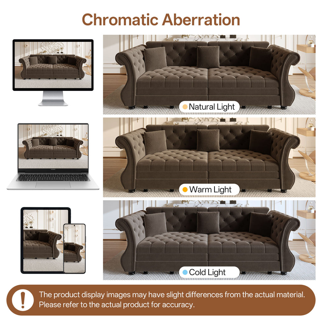 Oversized Chesterfield Pull Out Sofa Bed, Roll Arm Couch With Flower Tufting For Living Room