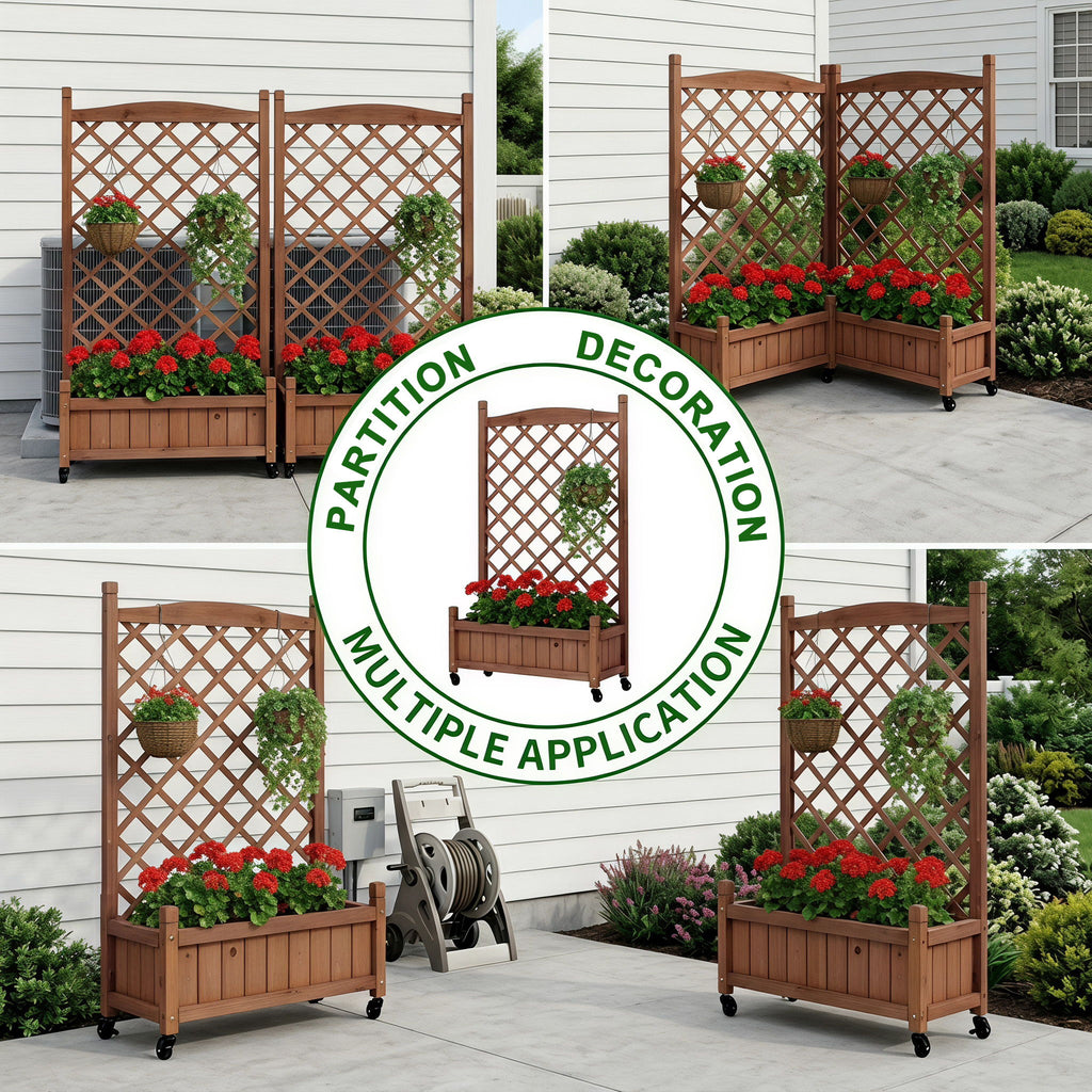 Raised Garden Bed With Trellis 2 Pack, Outdoor Planter Box & Plant Stand With Climbing Racks - Brown