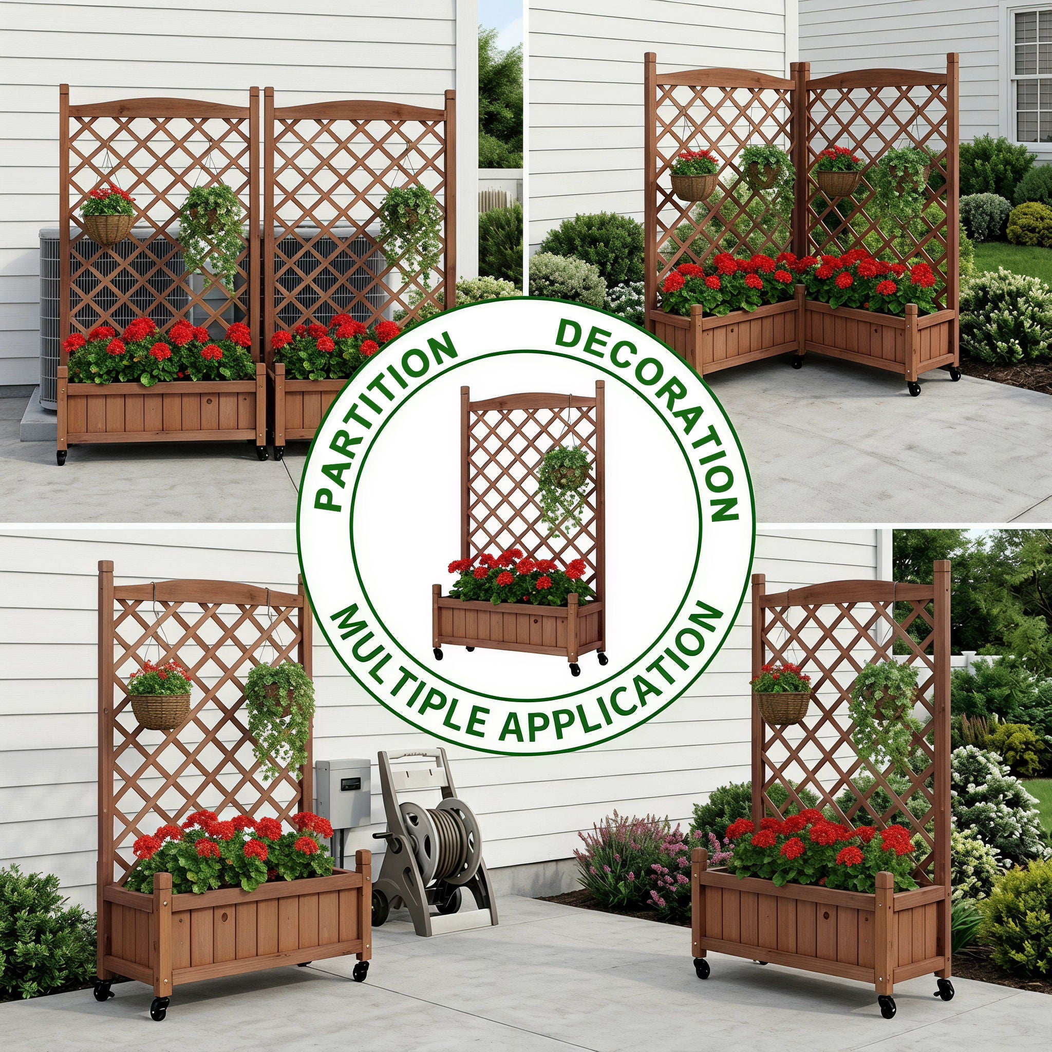 Raised Garden Bed With Trellis 2 Pack, Outdoor Planter Box & Plant Stand With Climbing Racks - Brown