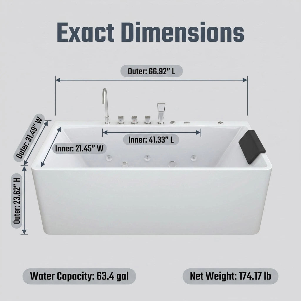 Xavier - Single Massage Bathtub, Equipped With Gfci Plug And Ul Certified Water Pump, Upc Certified Drain - Milk White
