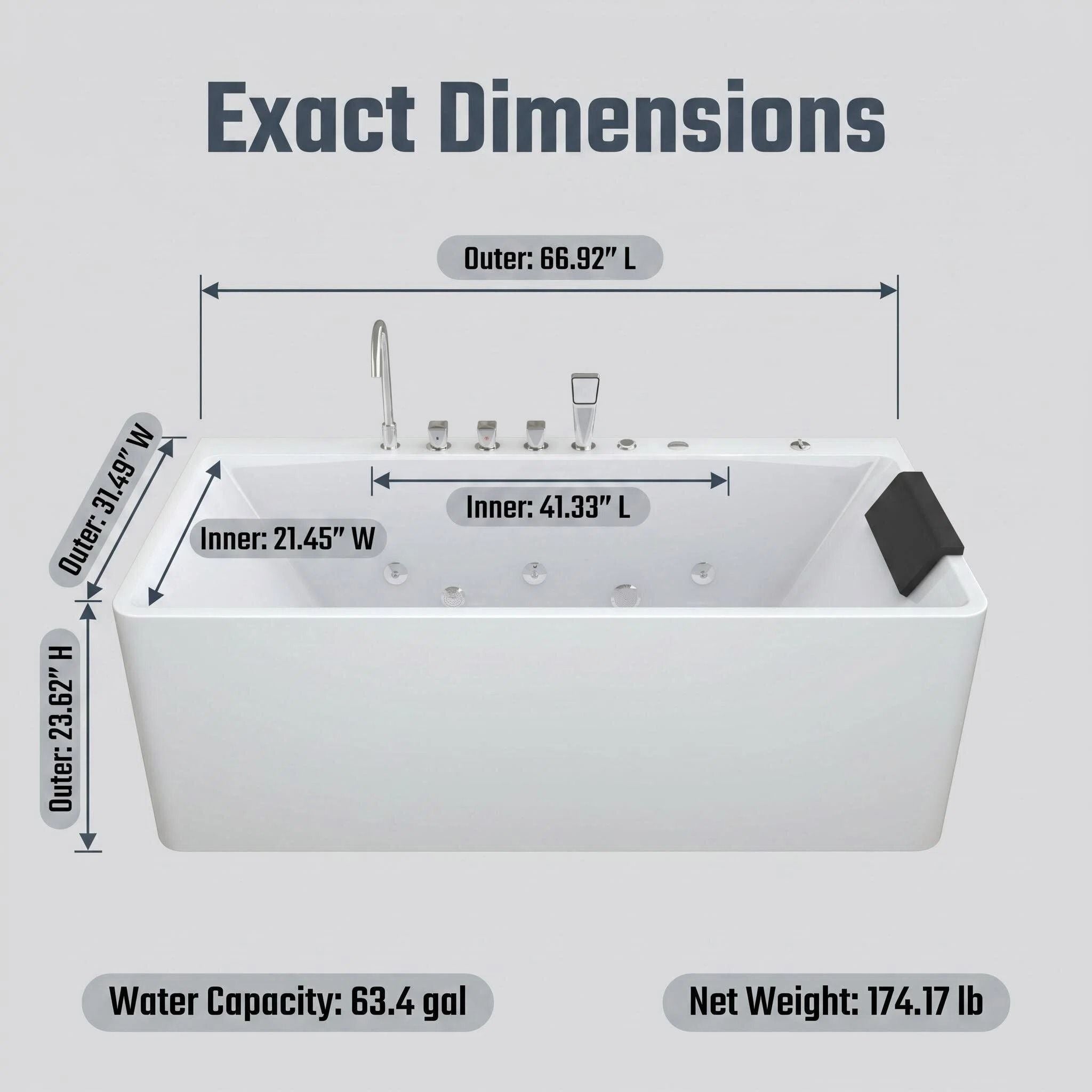 Xavier - Single Massage Bathtub, Equipped With Gfci Plug And Ul Certified Water Pump, Upc Certified Drain - Milk White