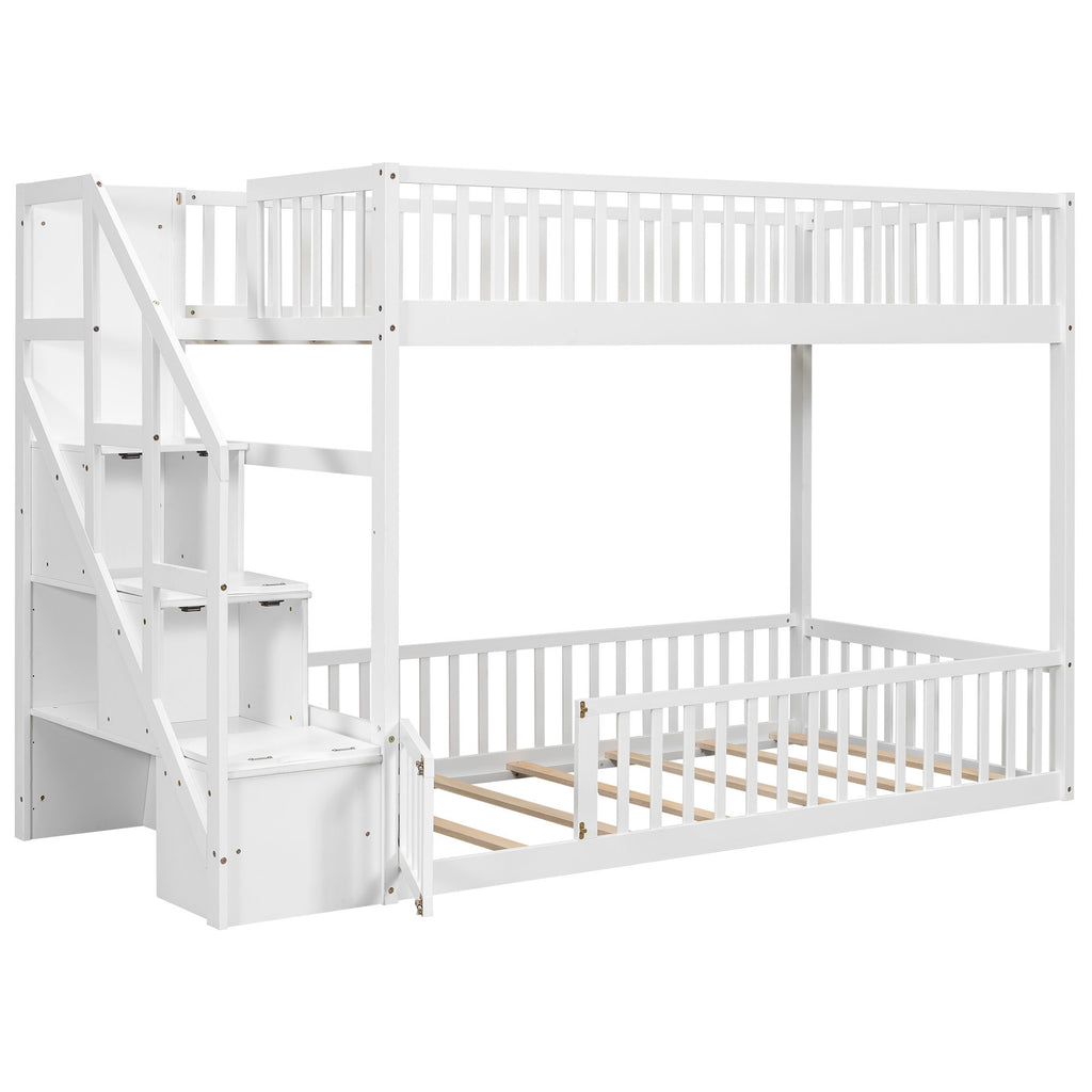 Floor Bunk Bed With Ladder And Storage