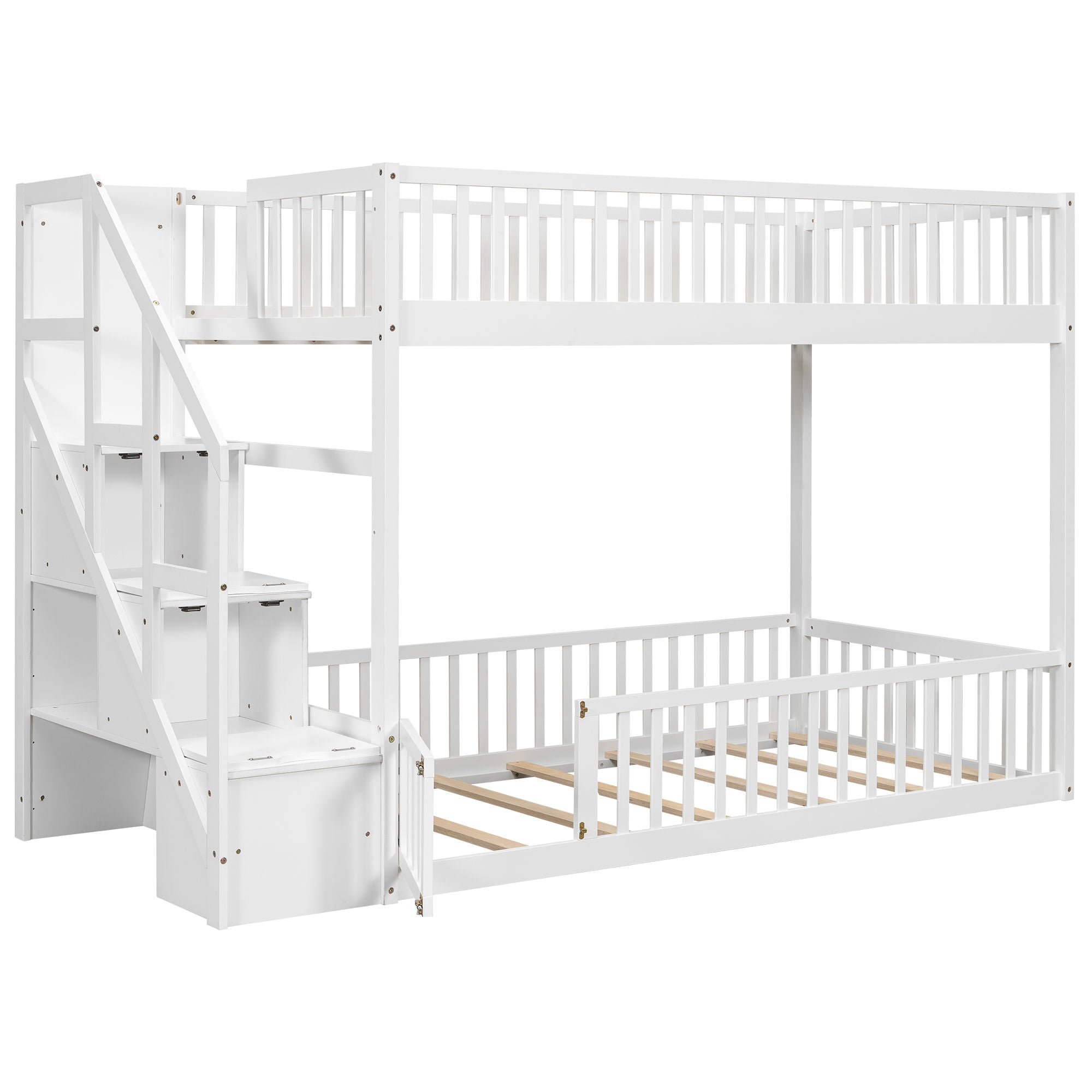 Floor Bunk Bed With Ladder And Storage
