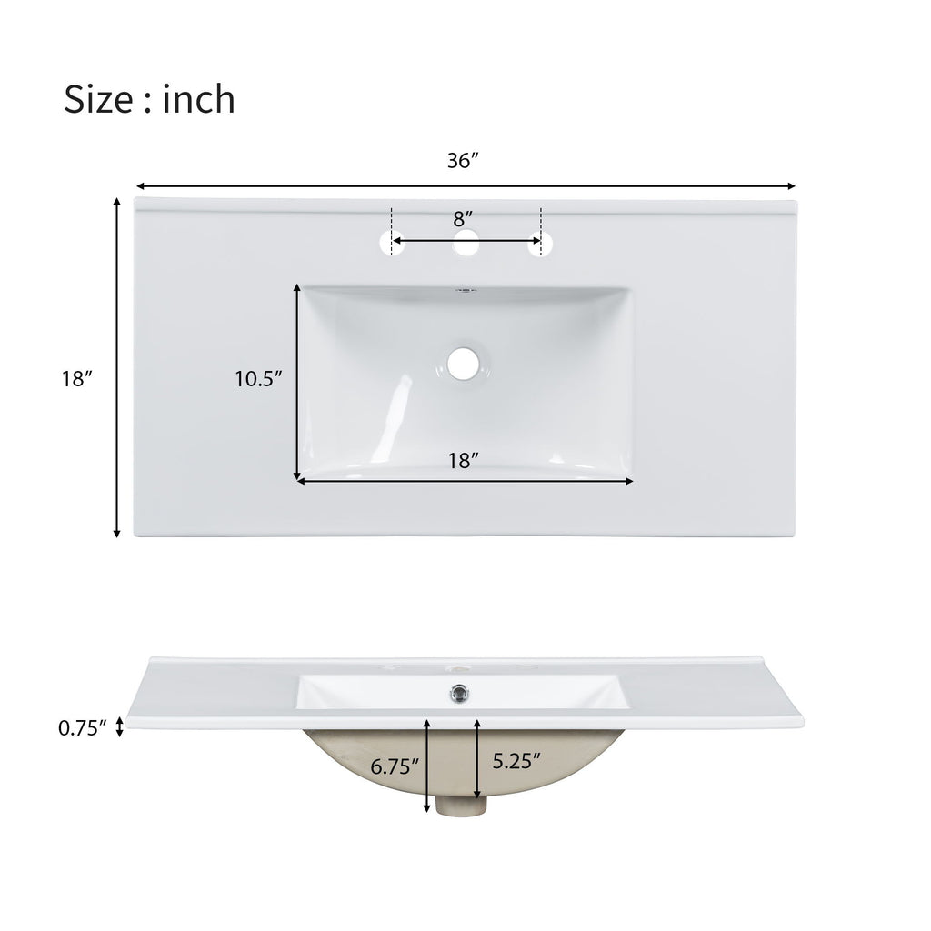 Modern Bathroom Vanity With Ceramic Sink, Soft Close Doors, Adjustable Shelves