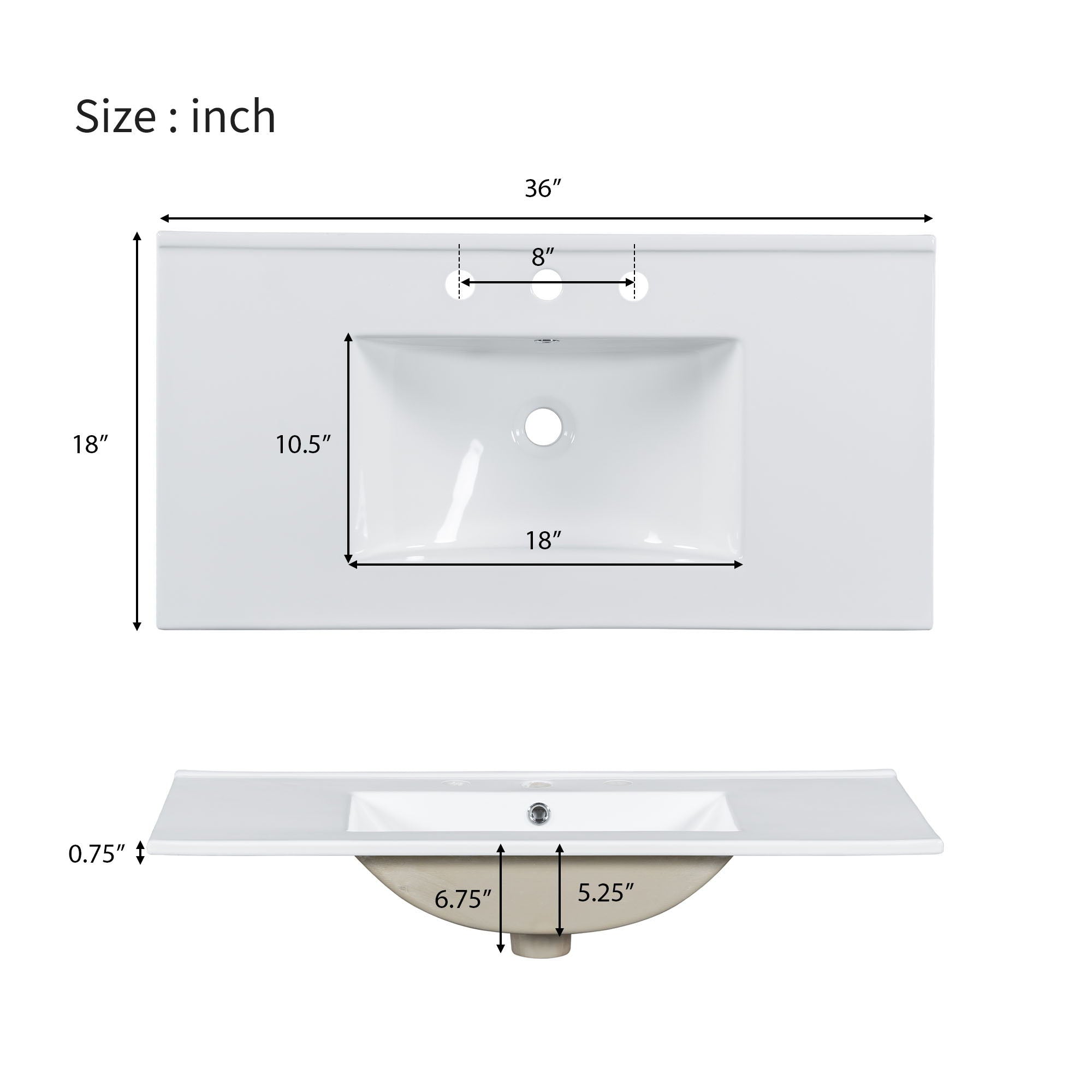 Bathroom Vanity With Ceramic Sink, 2 Doors 3 Drawers, Soft Close Design