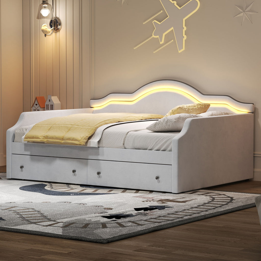 Upholstered Daybed With LED Lights And 2 Drawersme