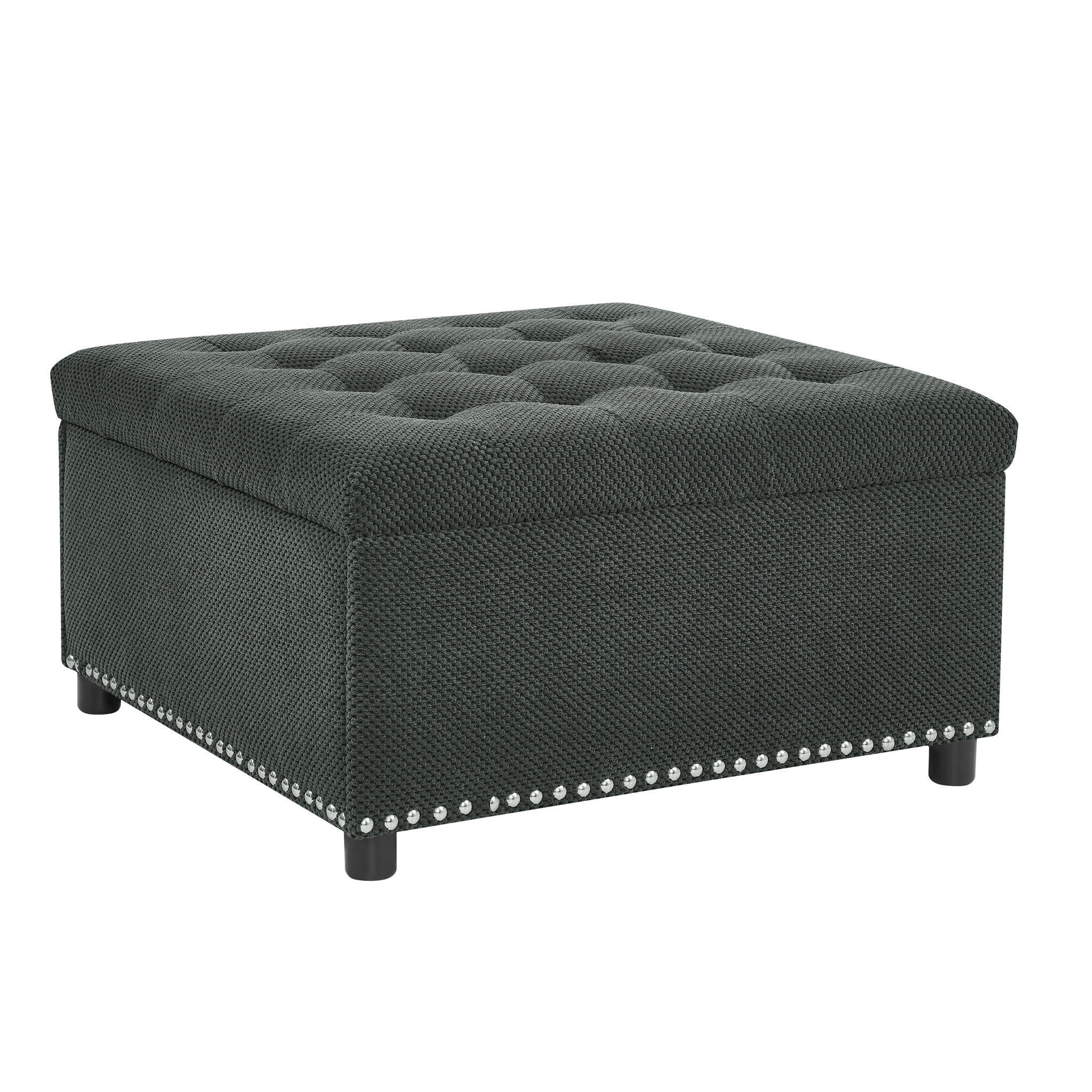 Square Tufted Storage Ottoman With Nailhead Trim