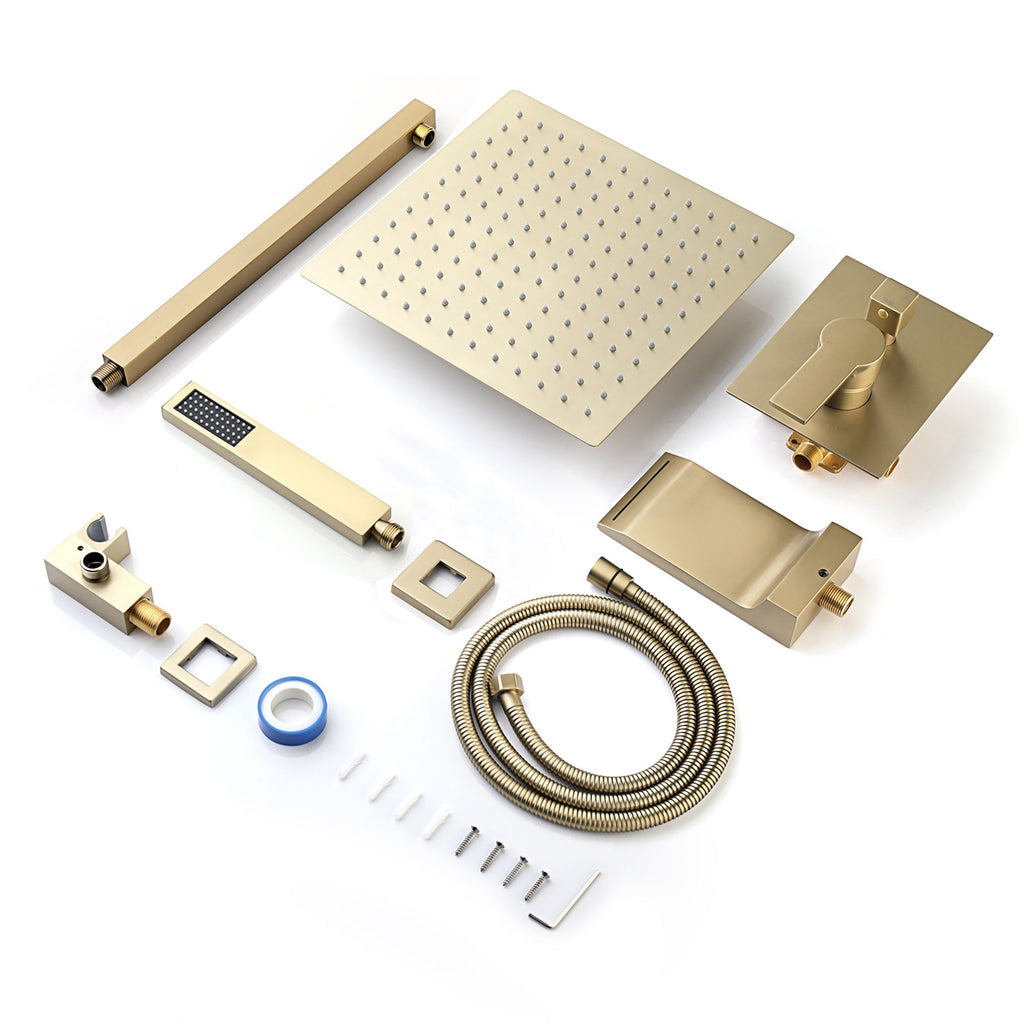 Tub Shower Faucet Set With 12" Rain Shower Head And Handheld Spray Combo