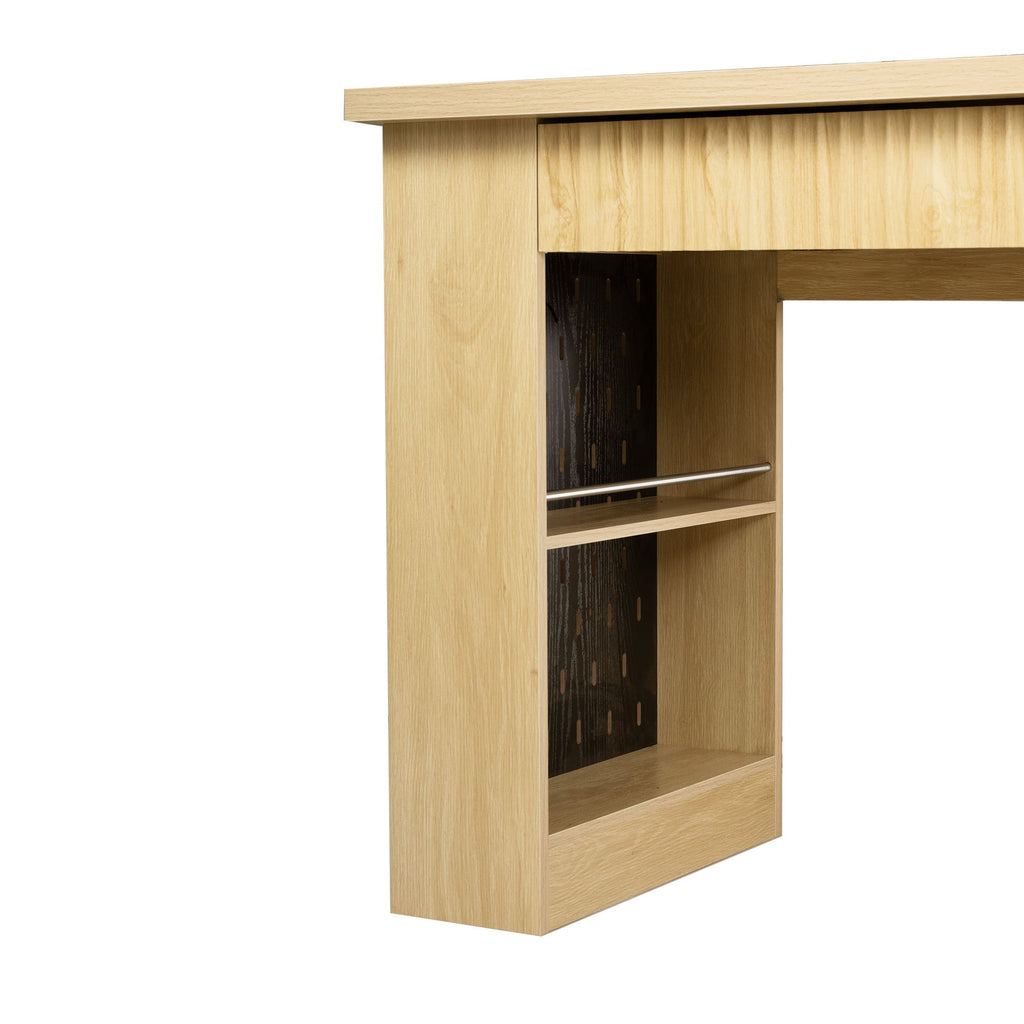 Modern Fluted Office Desk With Storage Cabinet