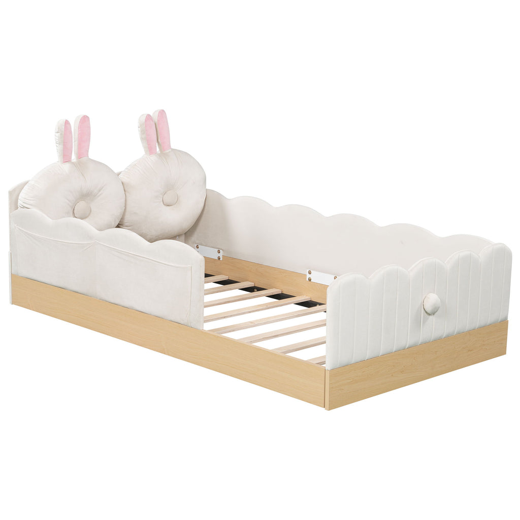 Platform Bed With Animal Pillows And Storage Bags