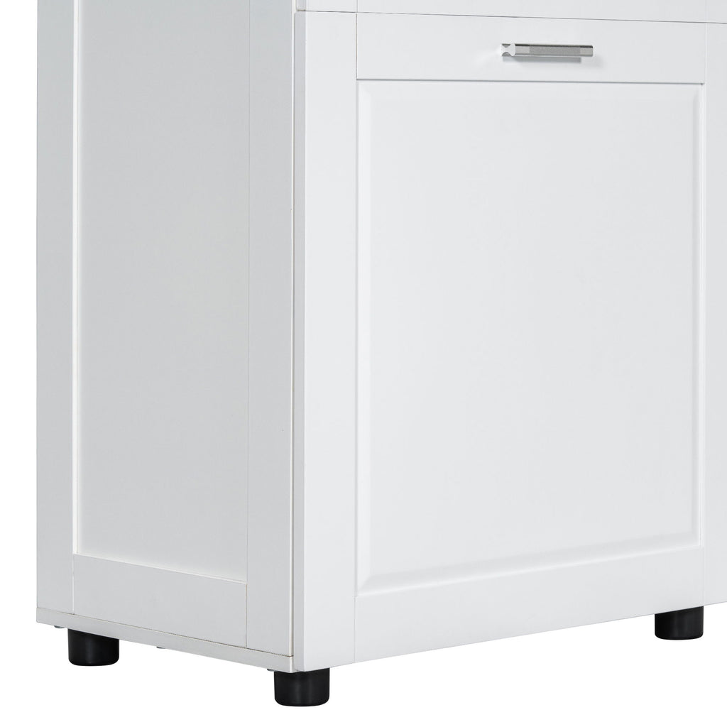 Tall Bathroom Cabinet With Tilt-Out Laundry Basket And Upper Storage