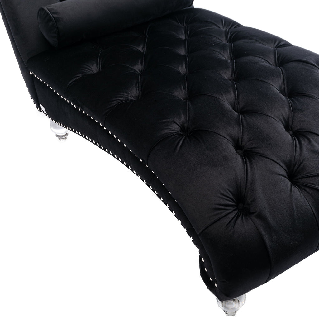 Chaise Lounge Indoor, Button Tufted Upholstered Chaise Lounge Chair With Pillow