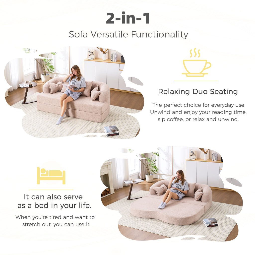 Foldable Sofa Bed, Boneless Couch Convertible Sleeper With 4 Pillows