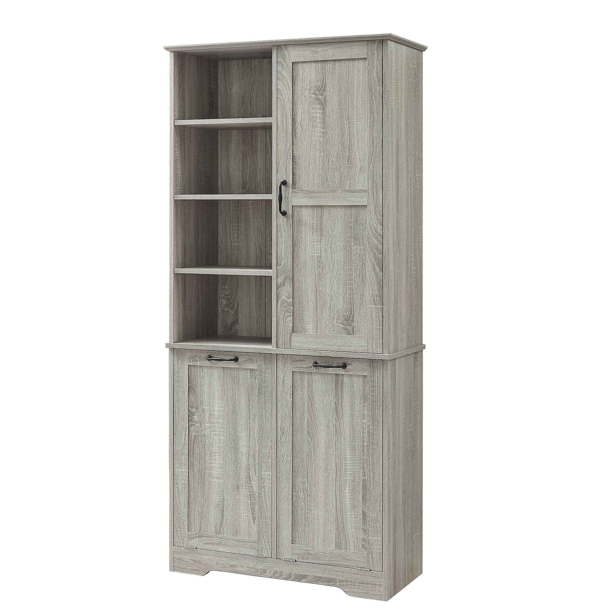 Freestanding Storage Cabinet With Doors, Tilt Out Drawers, Adjustable Shelves, Open Shelf, Bathroom & Laundry Room Organizer - Oak