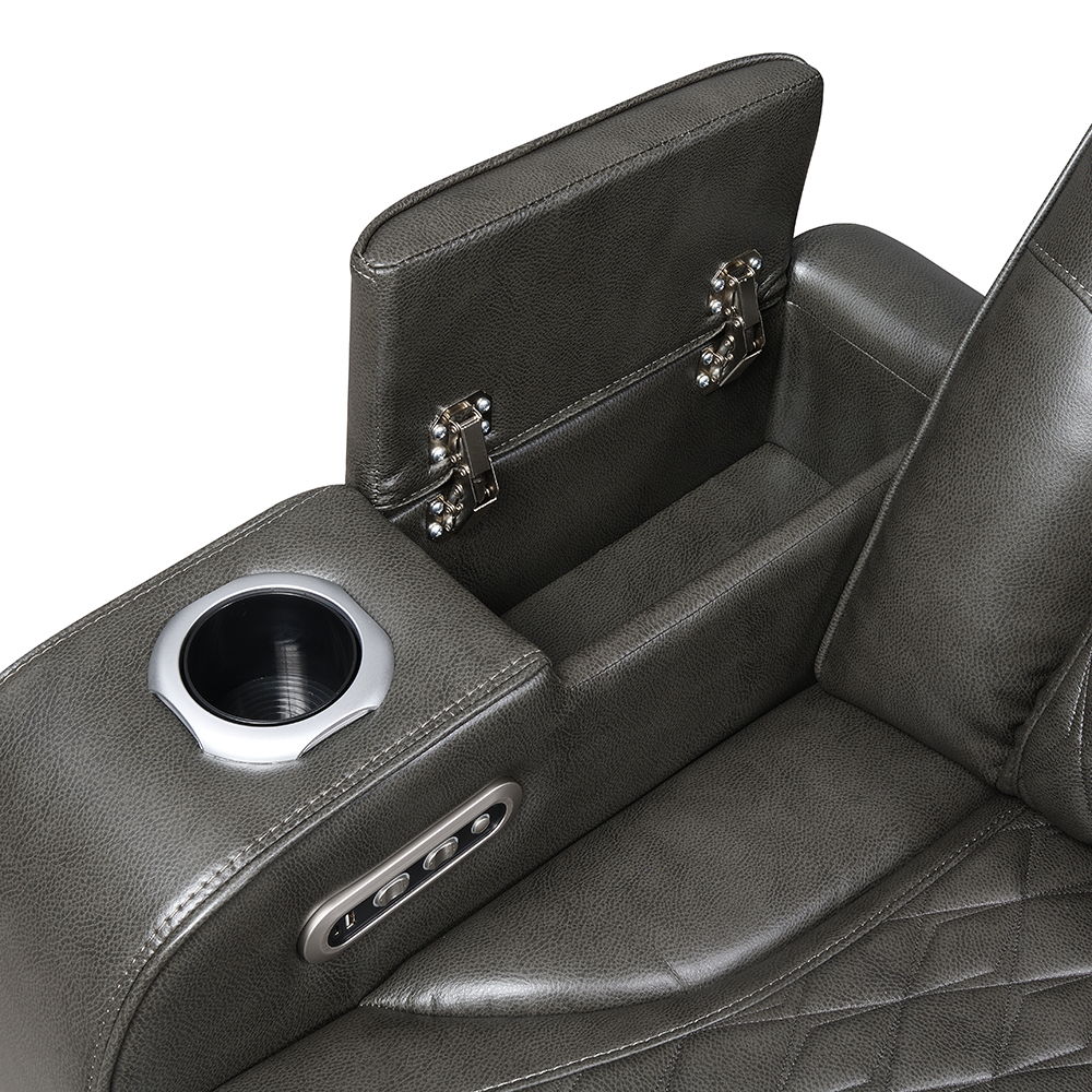 Taddeo - Power Motion Sofa With Power Headrest, USB, Wireless Charger, LED & Reading Light - Dark Gray