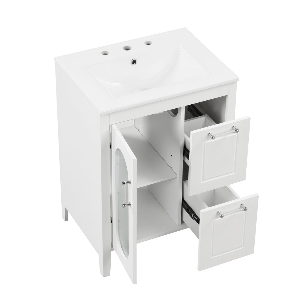 Modern Bathroom Vanity With Sink, Cabinet With 2 Drawers And Door, Adjustable Shelf