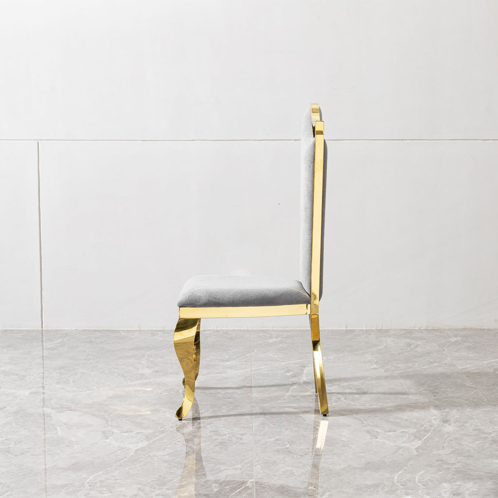 Gorgeous Streamlined High Back Fabric Stainless Steel Dining Chair (Set of 2) - Gold / Gray