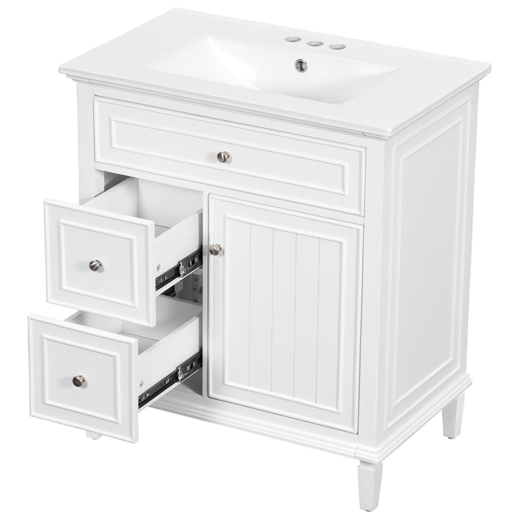 Modern Bathroom Vanity With Sink, Adjustable Shelf, Flip Drawer & 2 Drawers