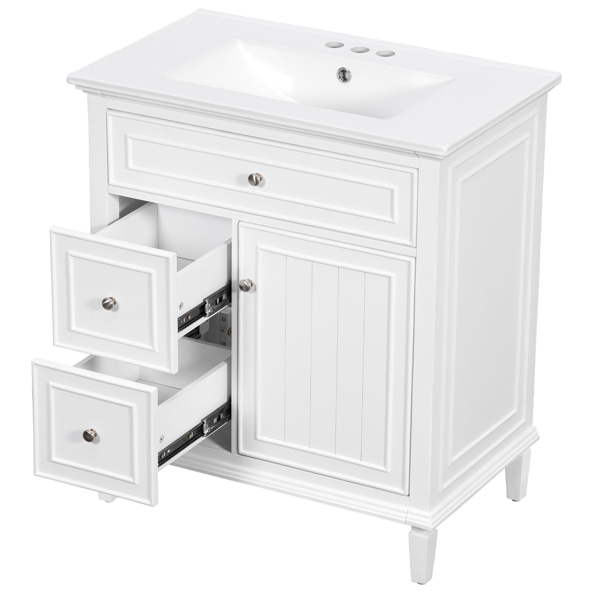 Modern Bathroom Vanity With Sink, Adjustable Shelf, Flip Drawer & 2 Drawers