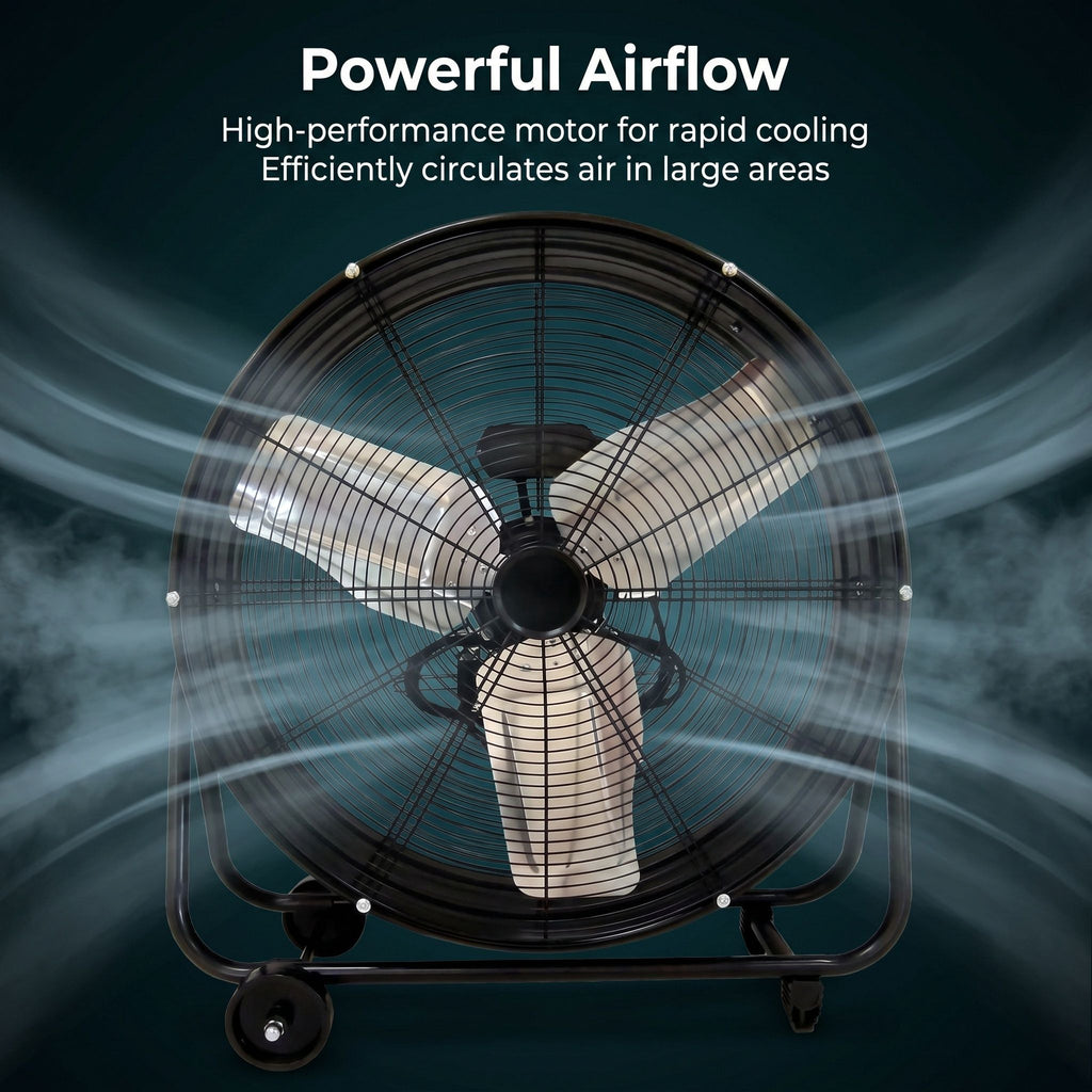 Drum Fan With Pure Copper Wiring Motor And Blades - Black