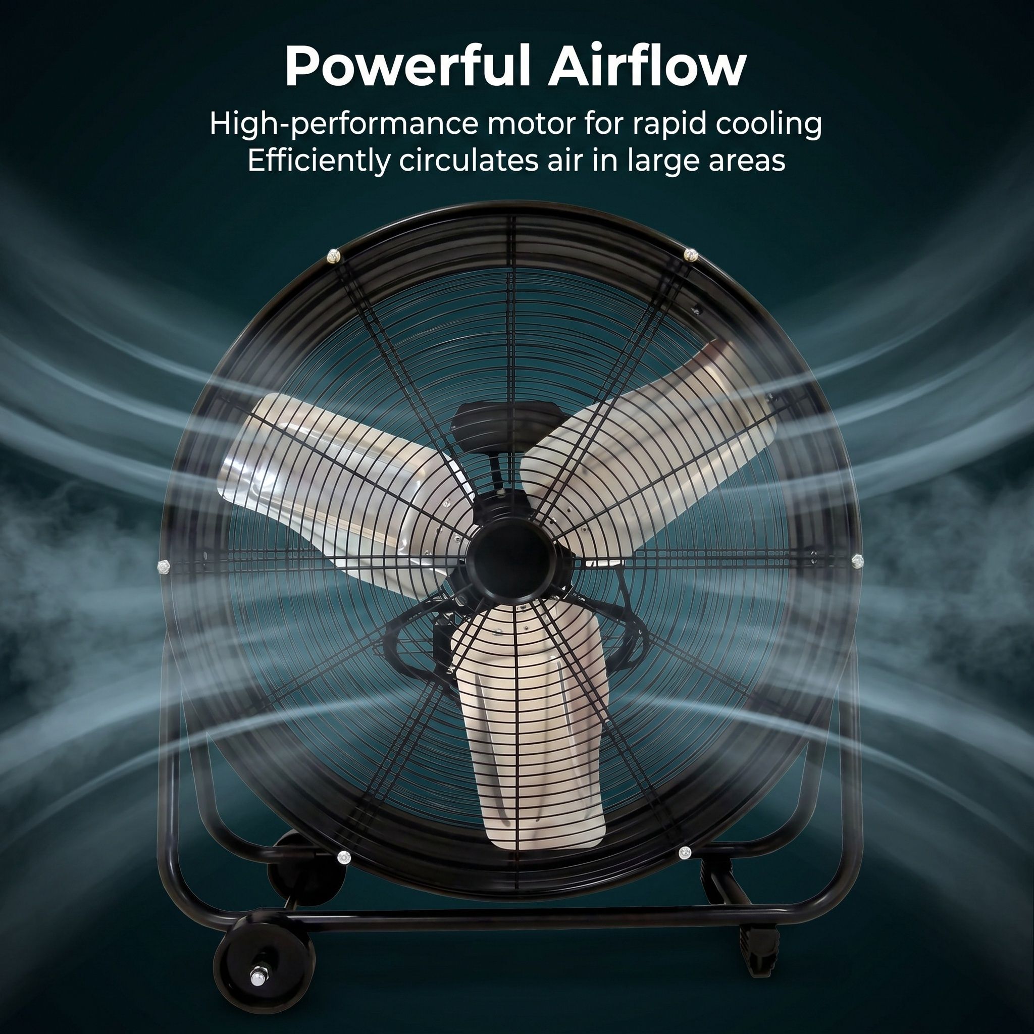 Drum Fan With Pure Copper Wiring Motor And Blades - Black
