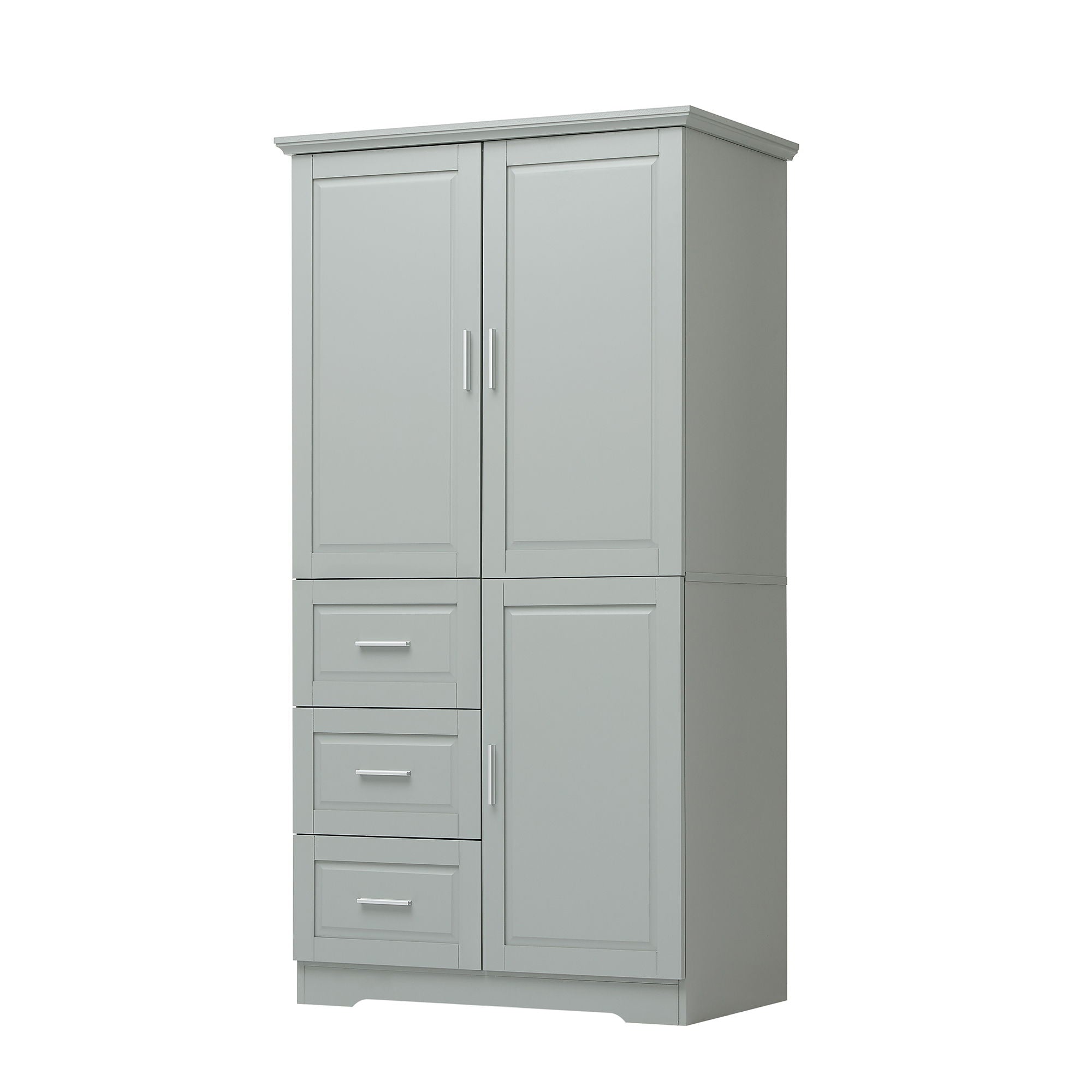 Tall Wide Storage Cabinet With Doors, 3 Drawers