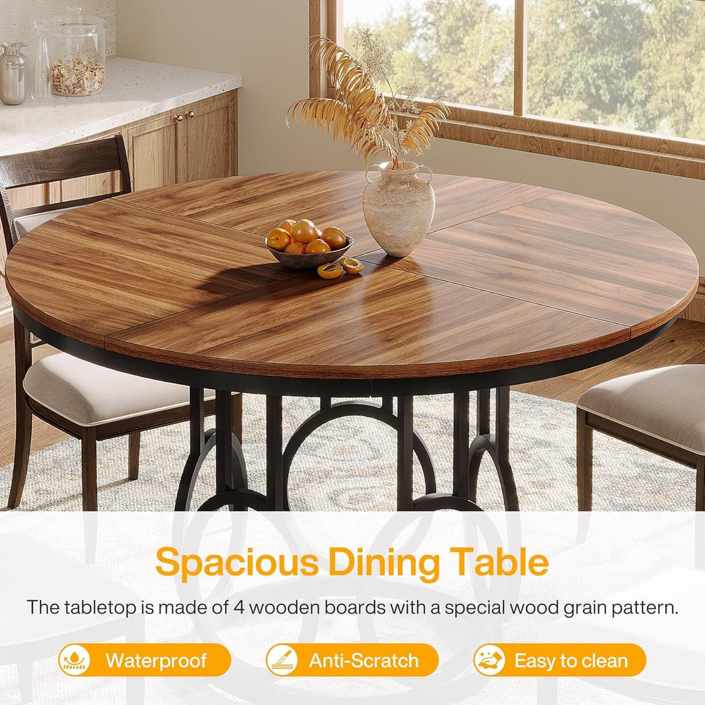 Round Dining Table For Kitchen & Dining Room - Brown / Black