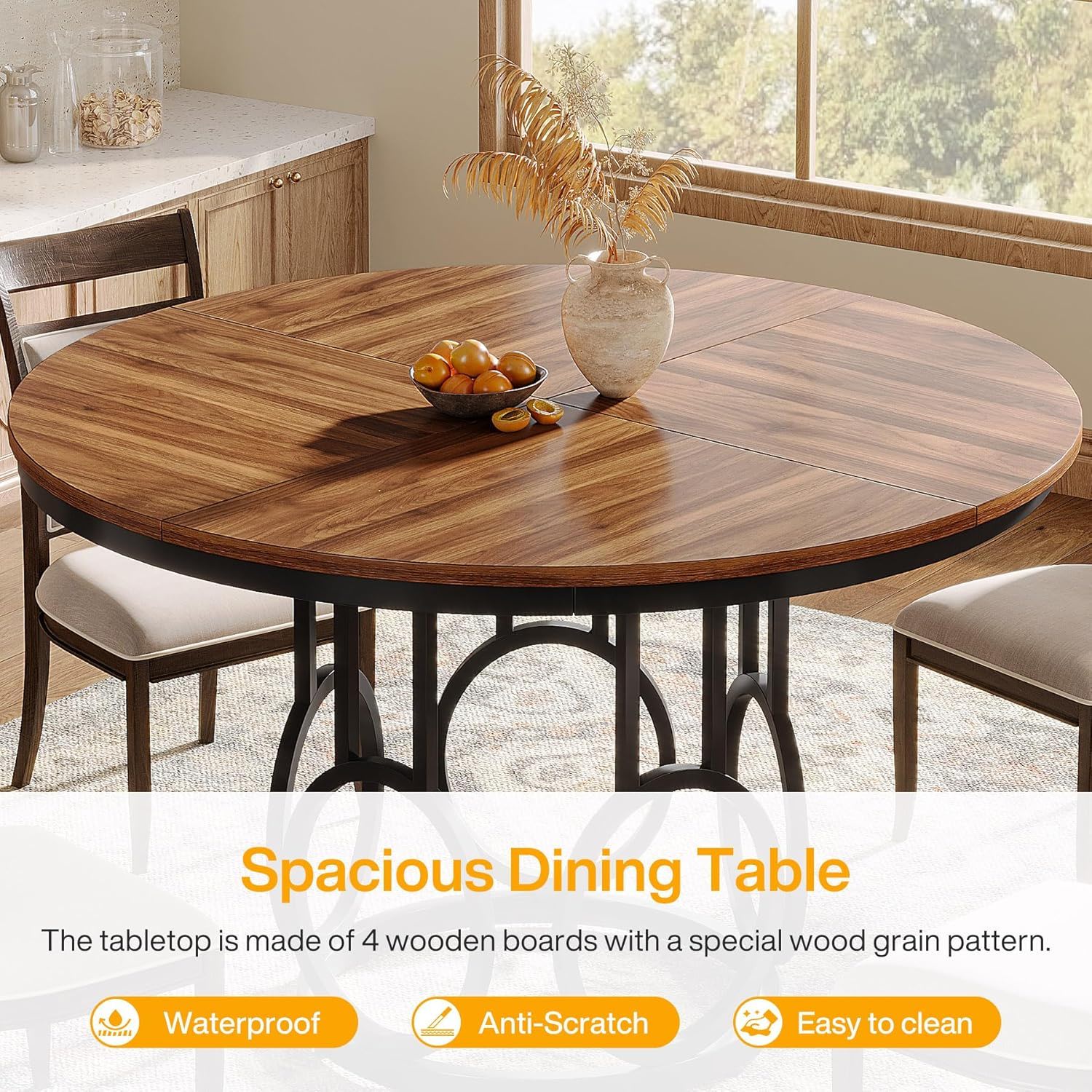 Round Dining Table For Kitchen & Dining Room - Brown / Black