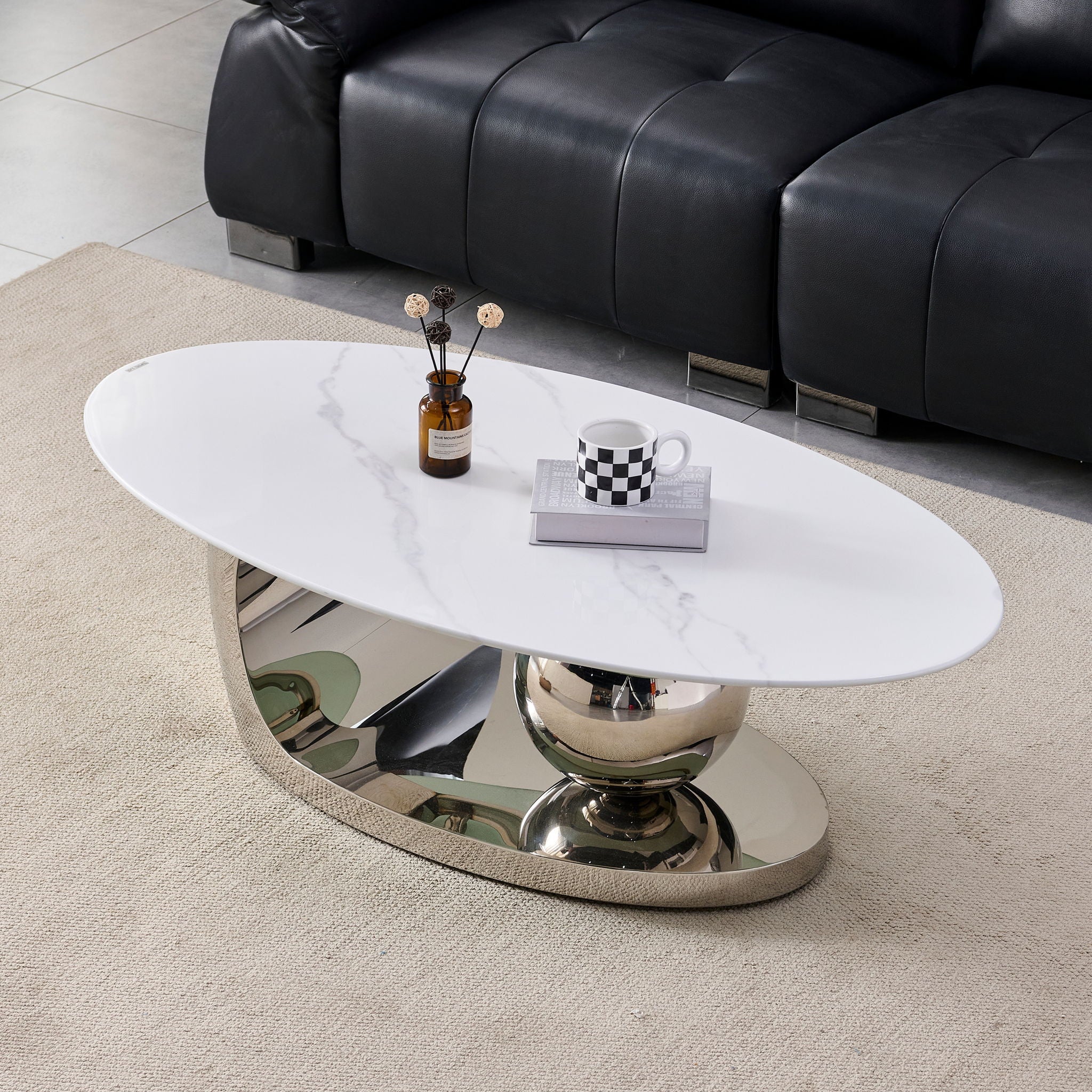 Oval Coffee Table With Geometric Precision